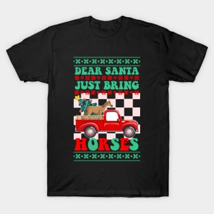 Dear Santa Just Bring Horses ELF Santa Leopard Christmas T-Shirt